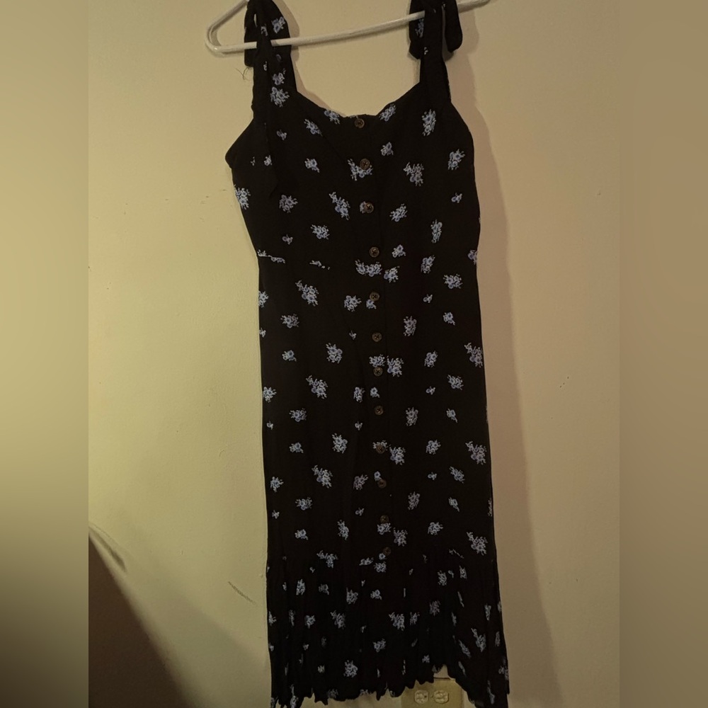 Forever 21 Black Dress with Blue Floral Pattern
